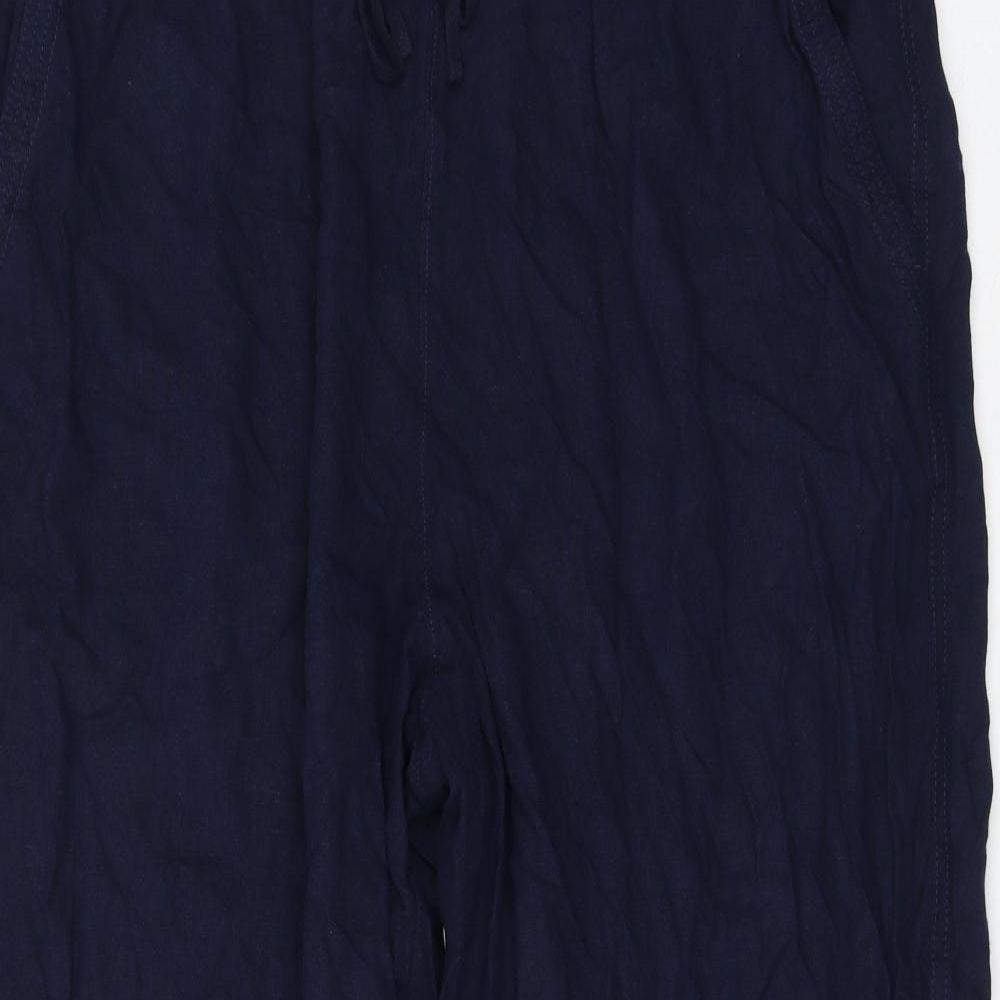 Marks and Spencer Womens Blue Linen Trousers Size 20 L27 in Regular Drawstring