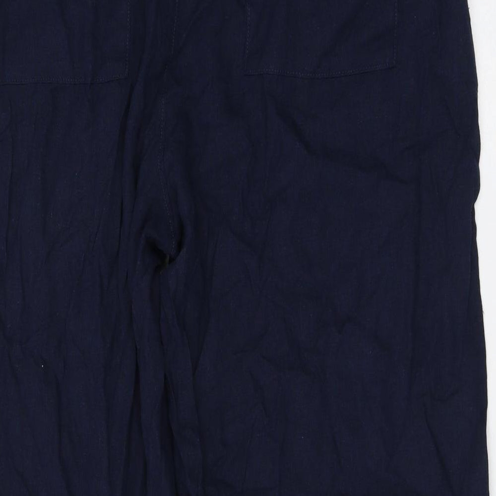 Marks and Spencer Womens Blue Linen Trousers Size 20 L27 in Regular Drawstring