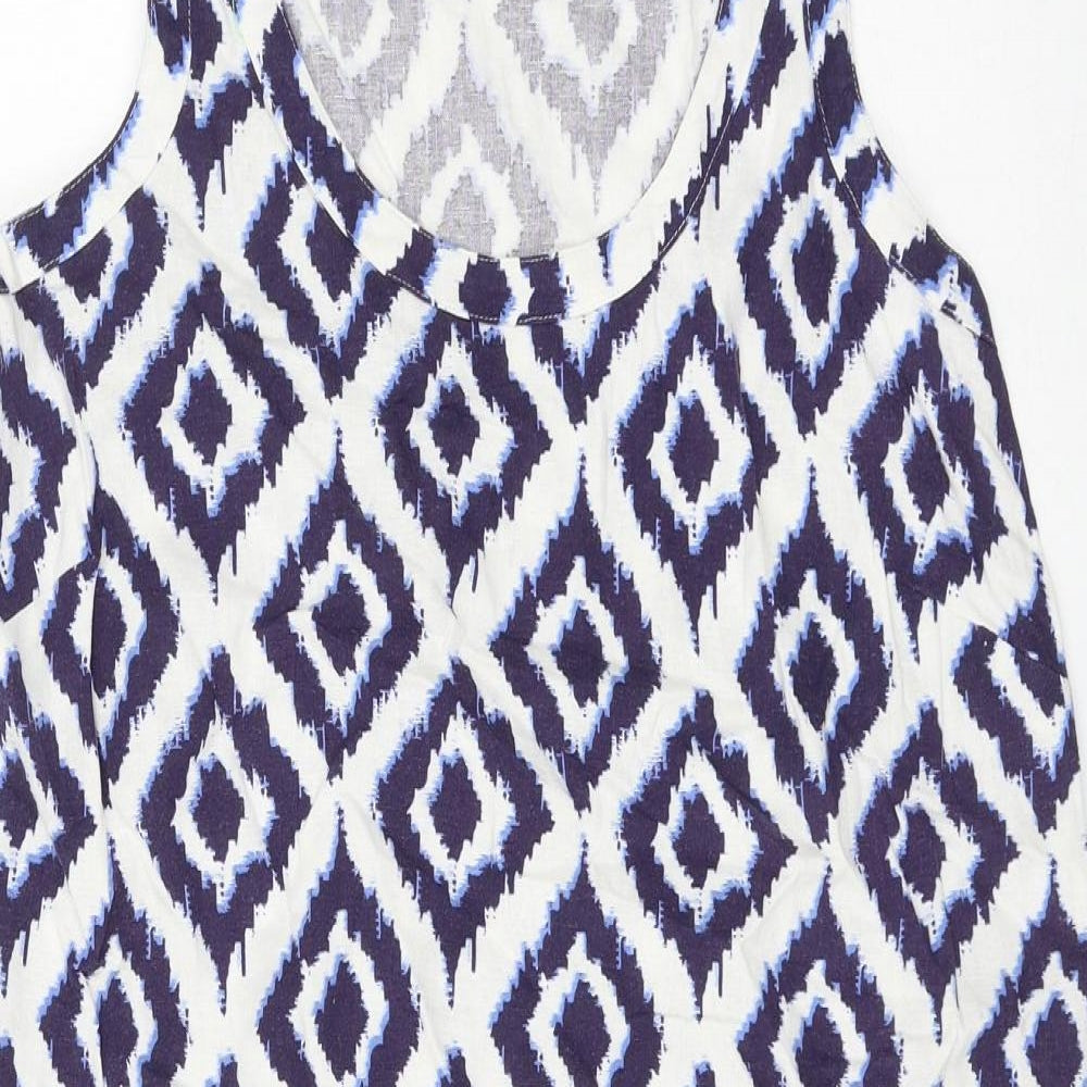 Marks and Spencer Womens Blue Geometric Flax Shift Size 10 Round Neck Pullover