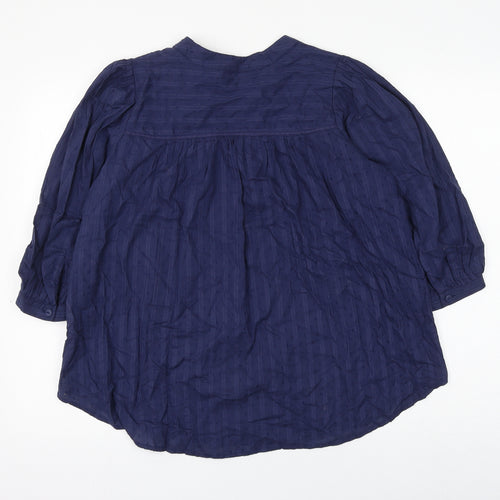 Marks and Spencer Womens Blue Cotton Basic Blouse Size 8 V-Neck