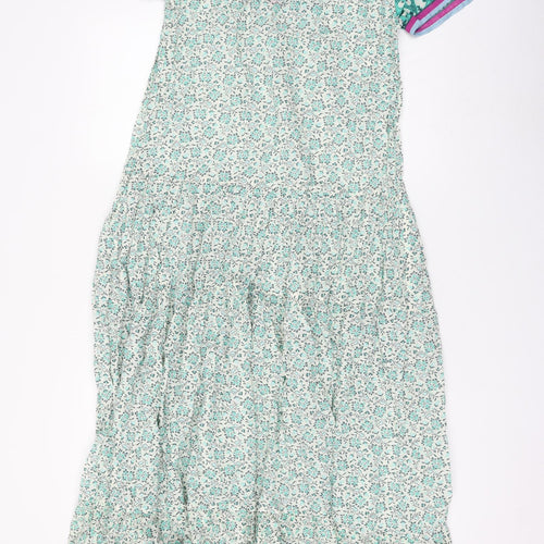 Marks and Spencer Womens Green Floral Cotton Maxi Size 6 V-Neck Tie