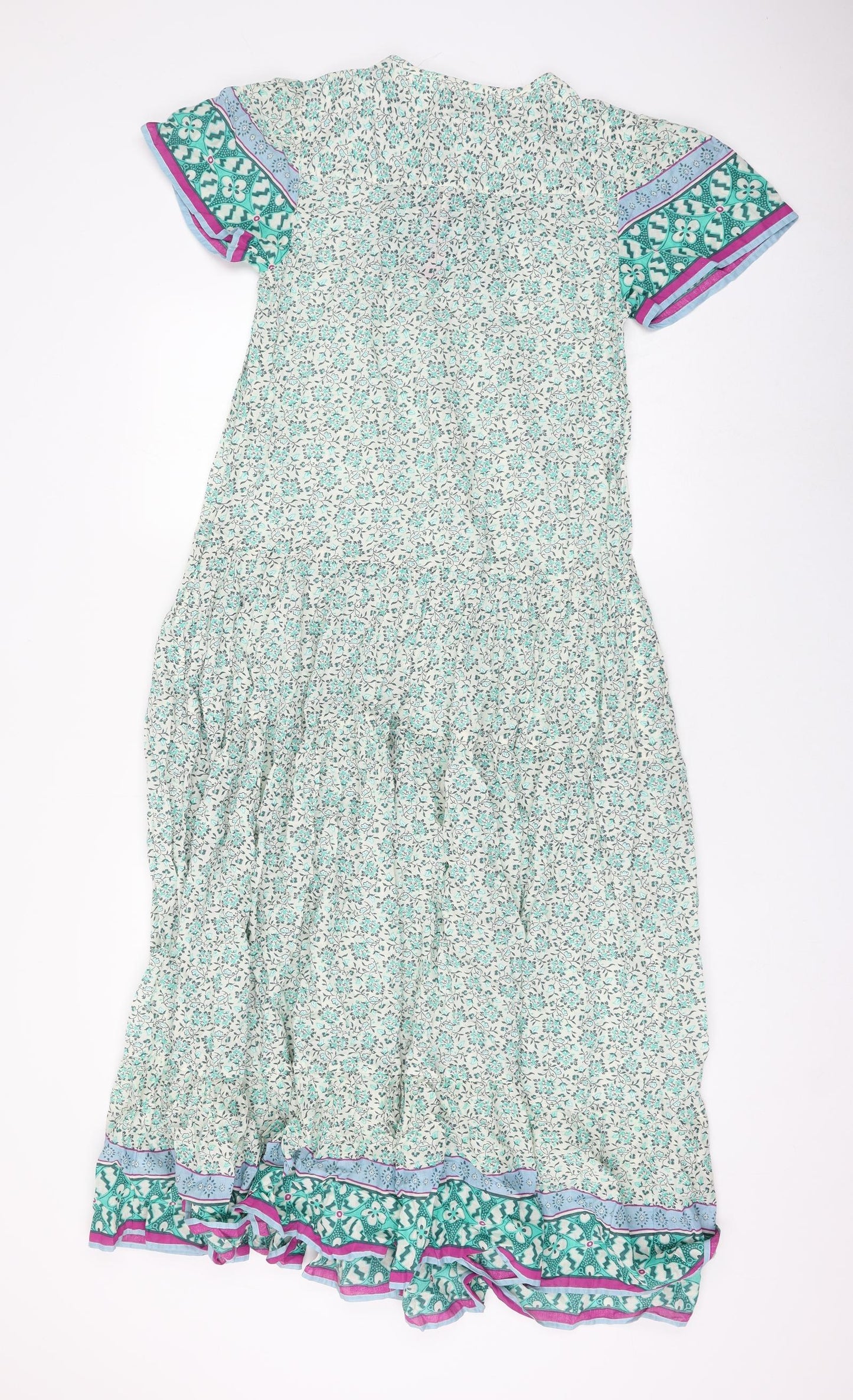 Marks and Spencer Womens Green Floral Cotton Maxi Size 6 V-Neck Tie