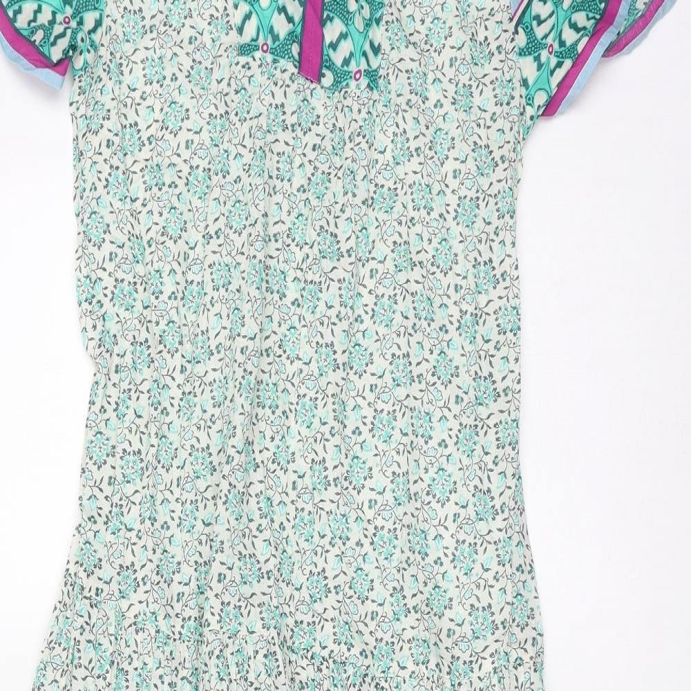 Marks and Spencer Womens Green Floral Cotton Maxi Size 6 V-Neck Tie