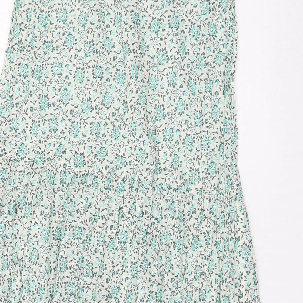 Marks and Spencer Womens Green Floral Cotton Maxi Size 6 V-Neck Tie