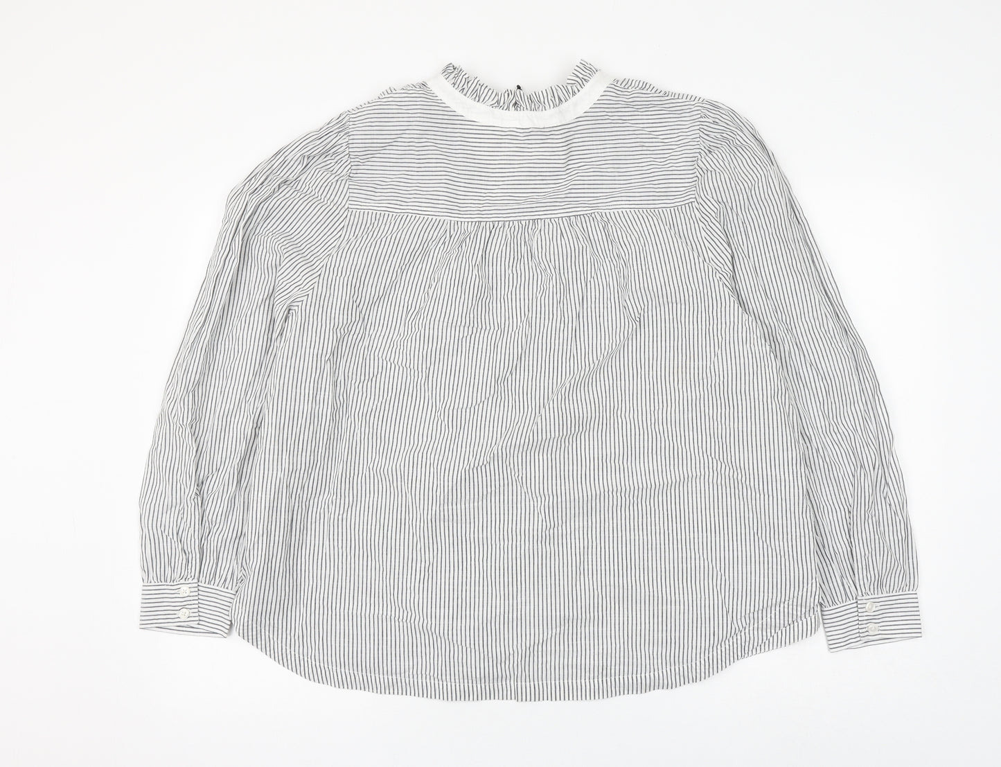 Marks and Spencer Womens Grey Striped Cotton Basic Button-Up Size 22 Round Neck