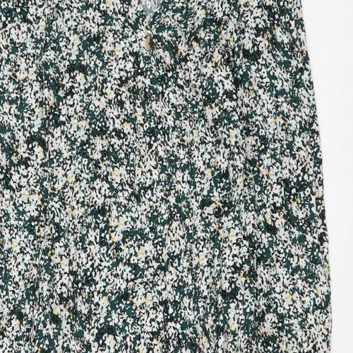 Marks and Spencer Womens Green Floral Viscose A-Line Size 6 V-Neck Pullover