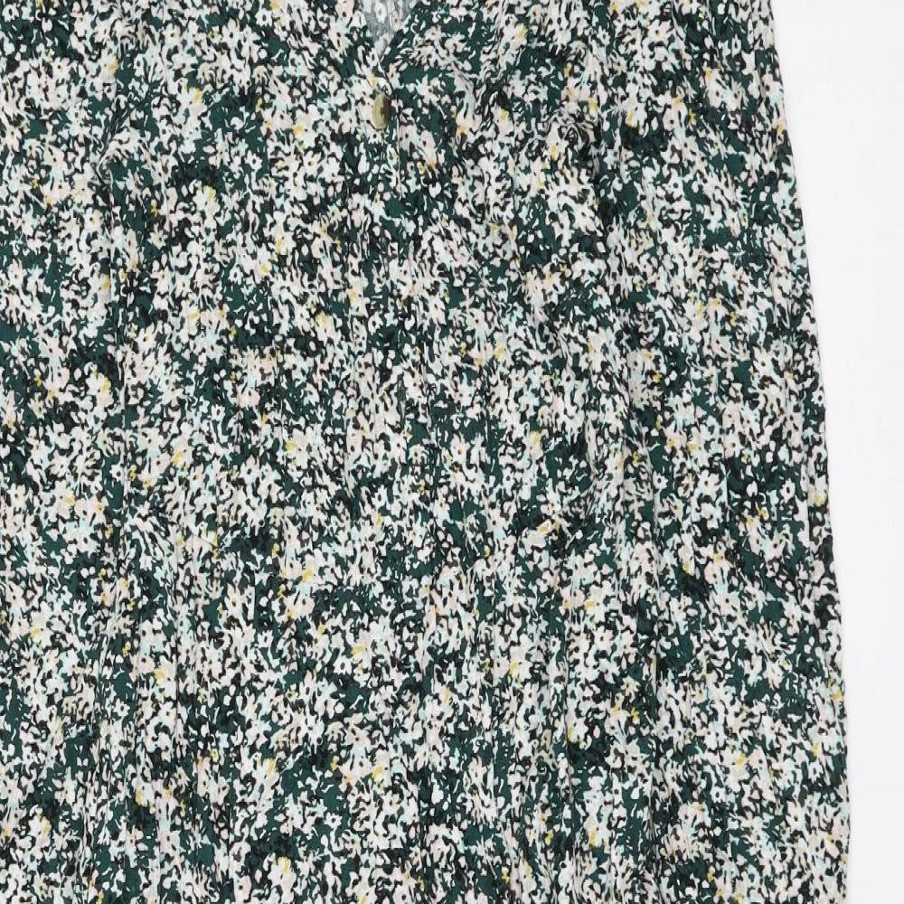 Marks and Spencer Womens Green Floral Viscose A-Line Size 6 V-Neck Pullover