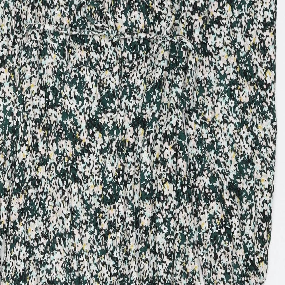 Marks and Spencer Womens Green Floral Viscose A-Line Size 6 V-Neck Pullover