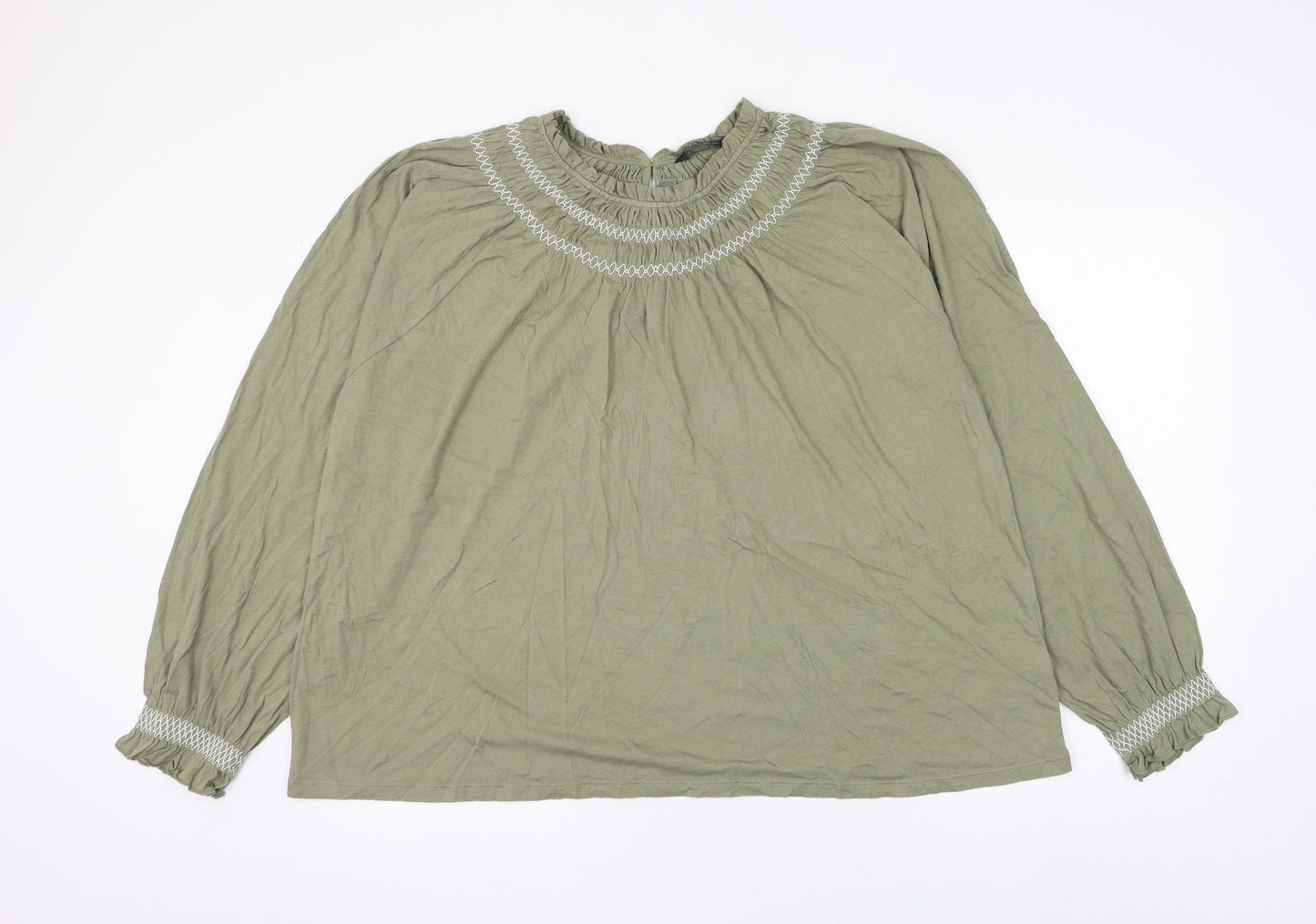Marks and Spencer Womens Green Cotton Basic Blouse Size 22 Round Neck