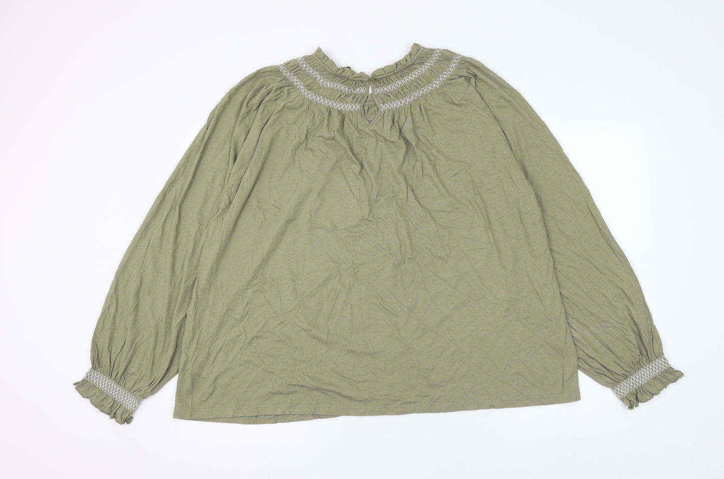 Marks and Spencer Womens Green Cotton Basic Blouse Size 22 Round Neck