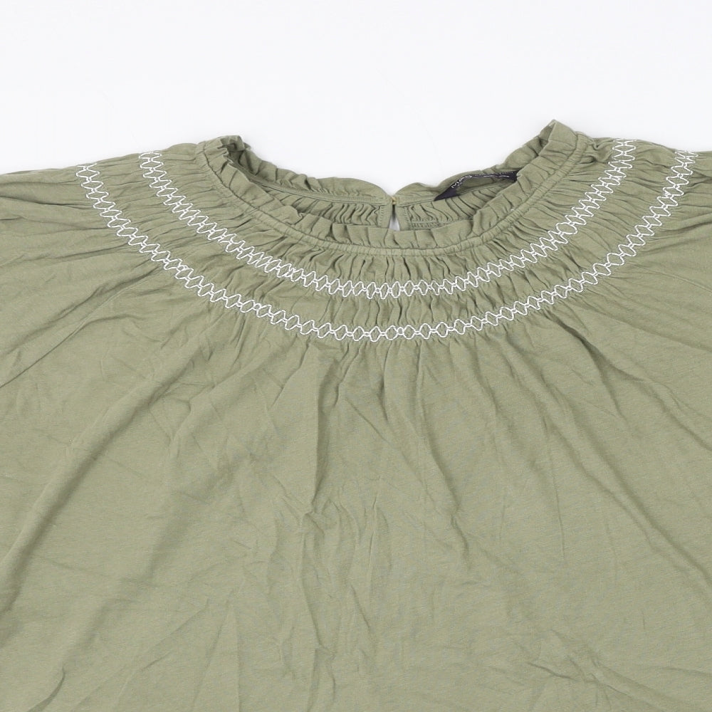 Marks and Spencer Womens Green Cotton Basic Blouse Size 22 Round Neck