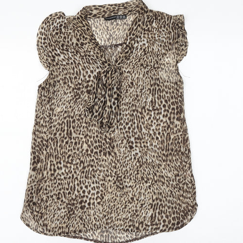 Atmosphere Womens Brown Animal Print Polyester Basic Blouse Size 6 V-Neck
