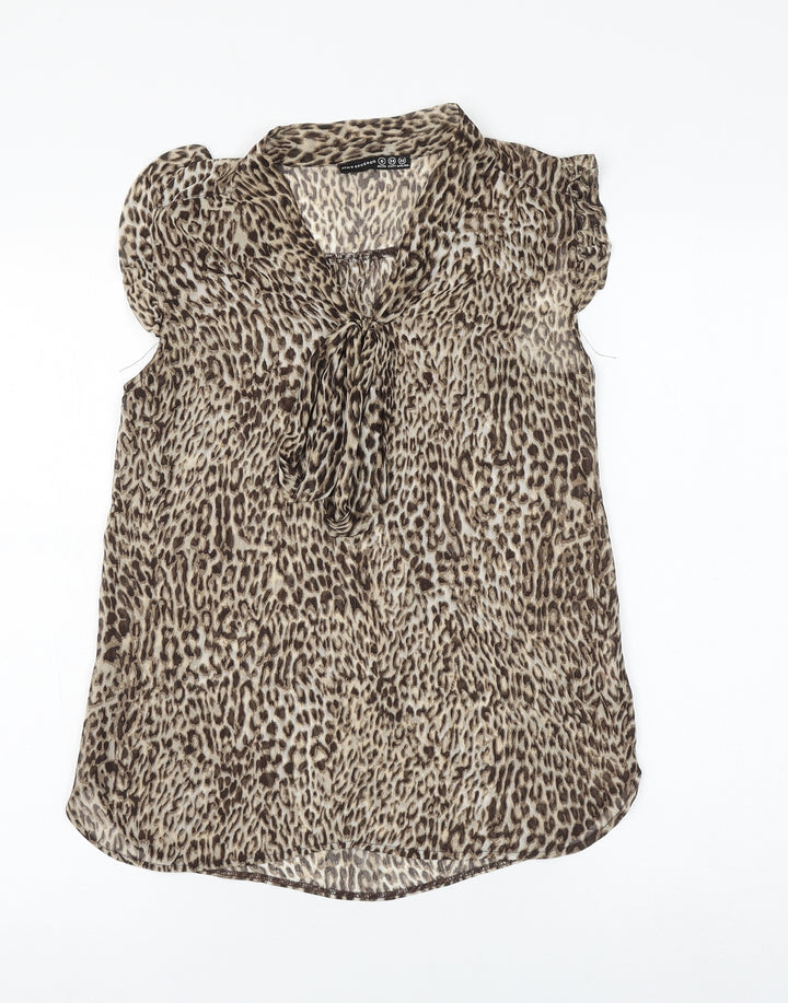 Atmosphere Womens Brown Animal Print Polyester Basic Blouse Size 6 V-Neck