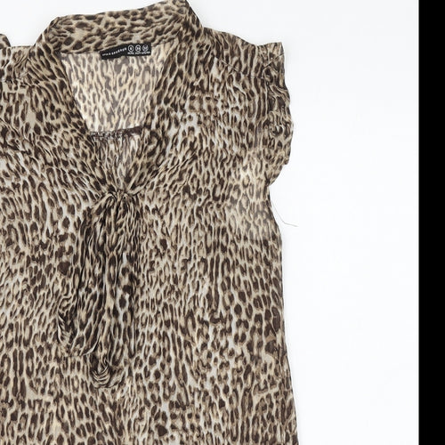 Atmosphere Womens Brown Animal Print Polyester Basic Blouse Size 6 V-Neck