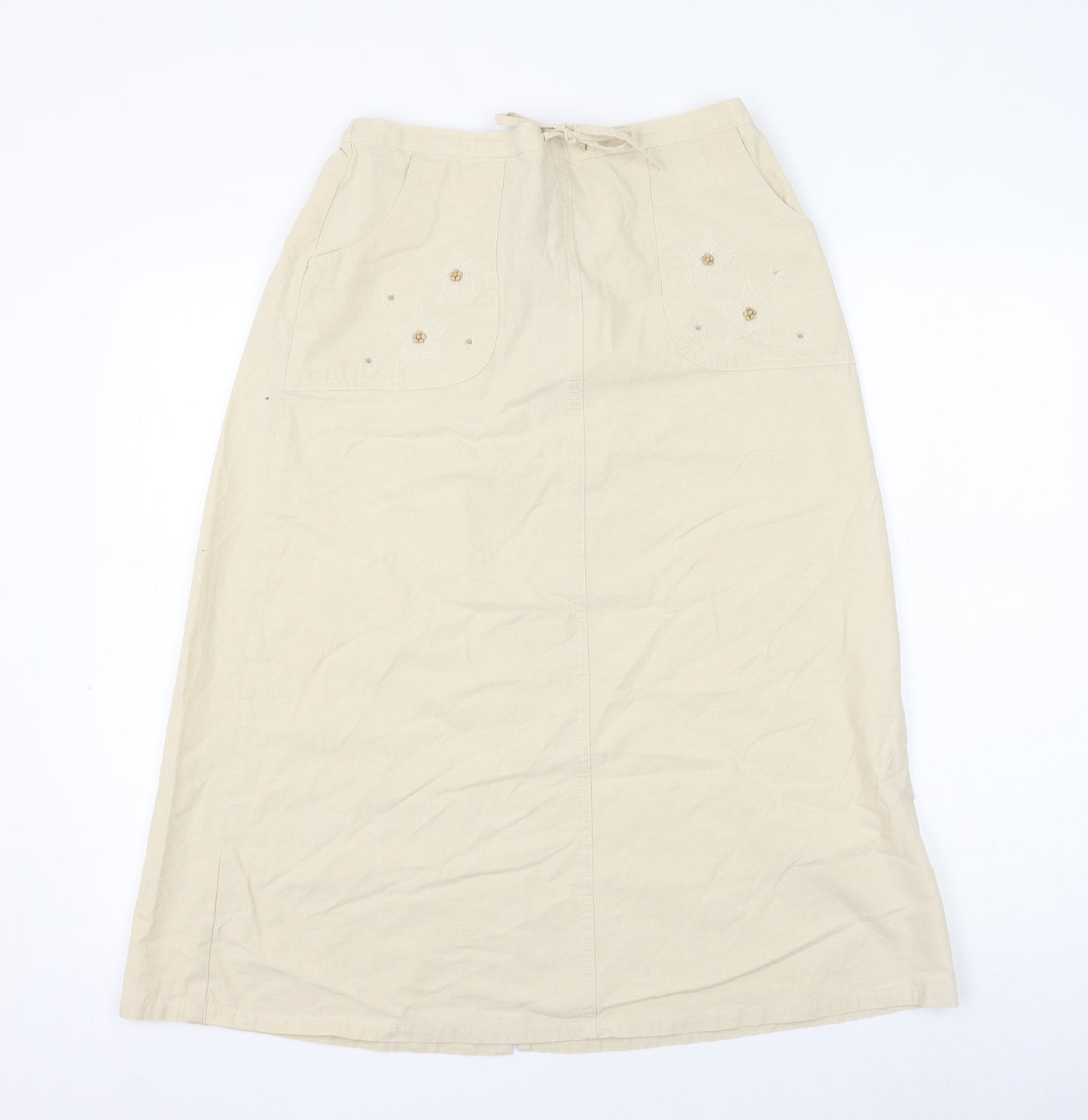 EWM Womens Beige Cotton A-Line Skirt Size 12 Drawstring