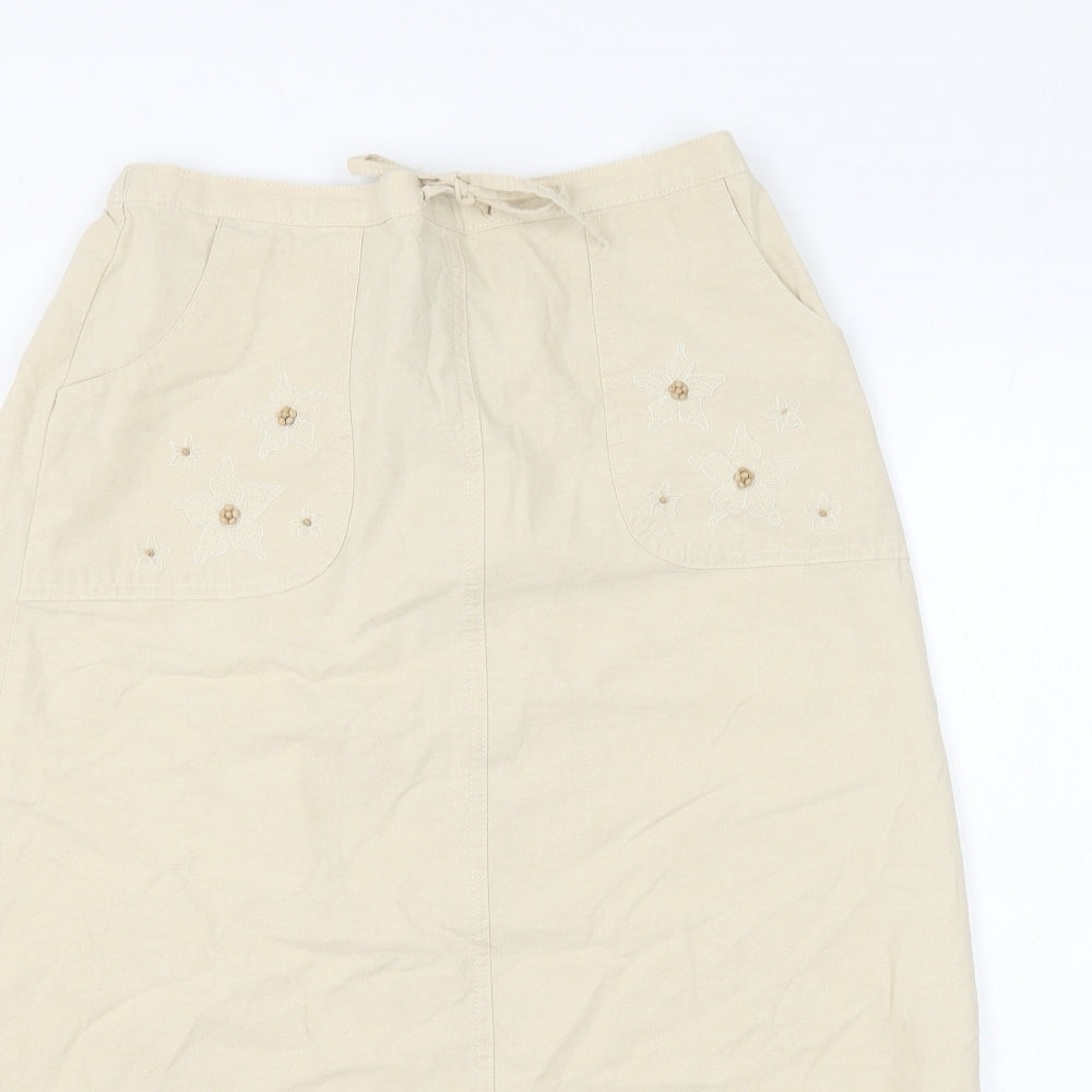 EWM Womens Beige Cotton A-Line Skirt Size 12 Drawstring