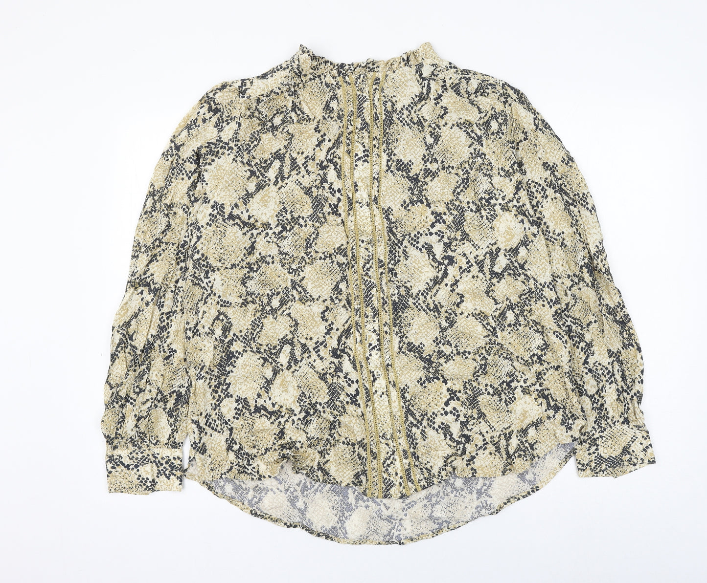 Marks and Spencer Womens Beige Animal Print Viscose Basic Blouse Size 16 Round Neck