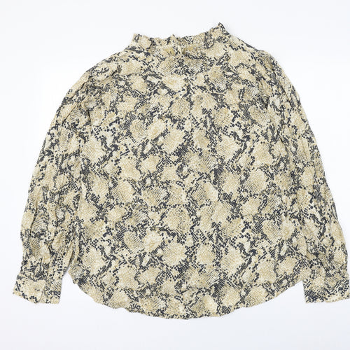 Marks and Spencer Womens Beige Animal Print Viscose Basic Blouse Size 16 Round Neck
