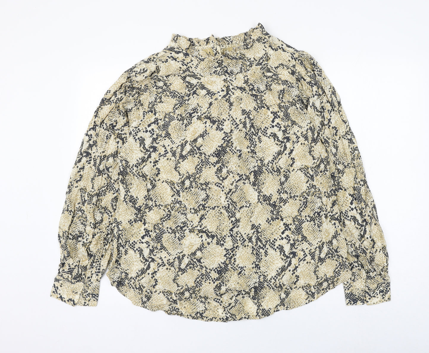 Marks and Spencer Womens Beige Animal Print Viscose Basic Blouse Size 16 Round Neck