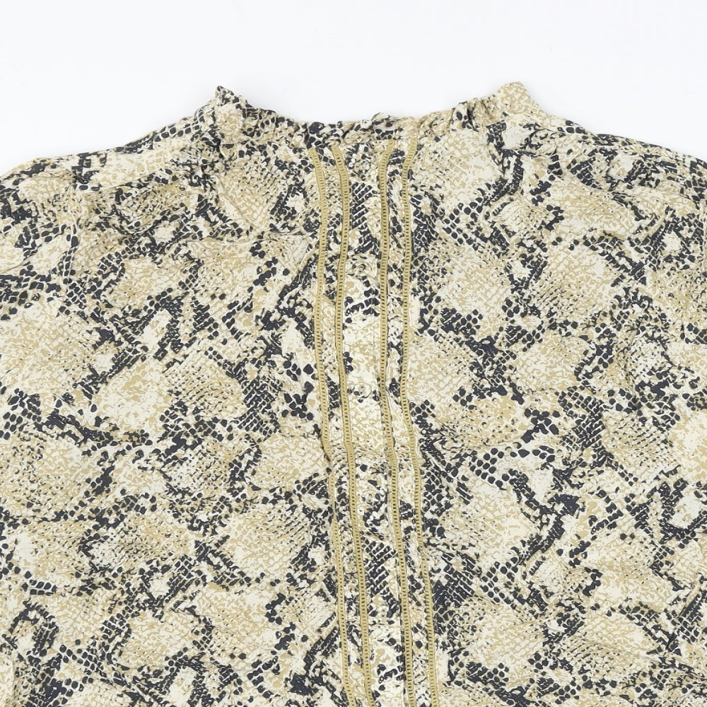 Marks and Spencer Womens Beige Animal Print Viscose Basic Blouse Size 16 Round Neck