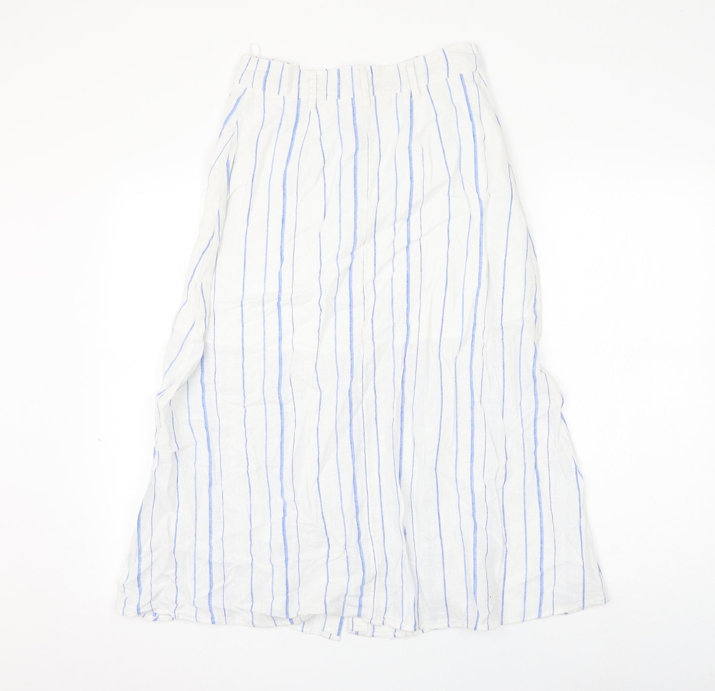Marks and Spencer Womens White Striped Cotton A-Line Skirt Size 8 Button