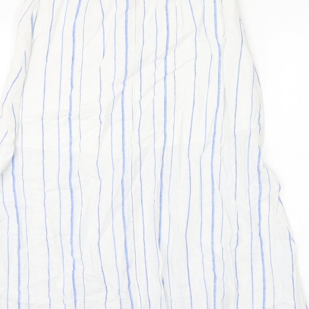 Marks and Spencer Womens White Striped Cotton A-Line Skirt Size 8 Button
