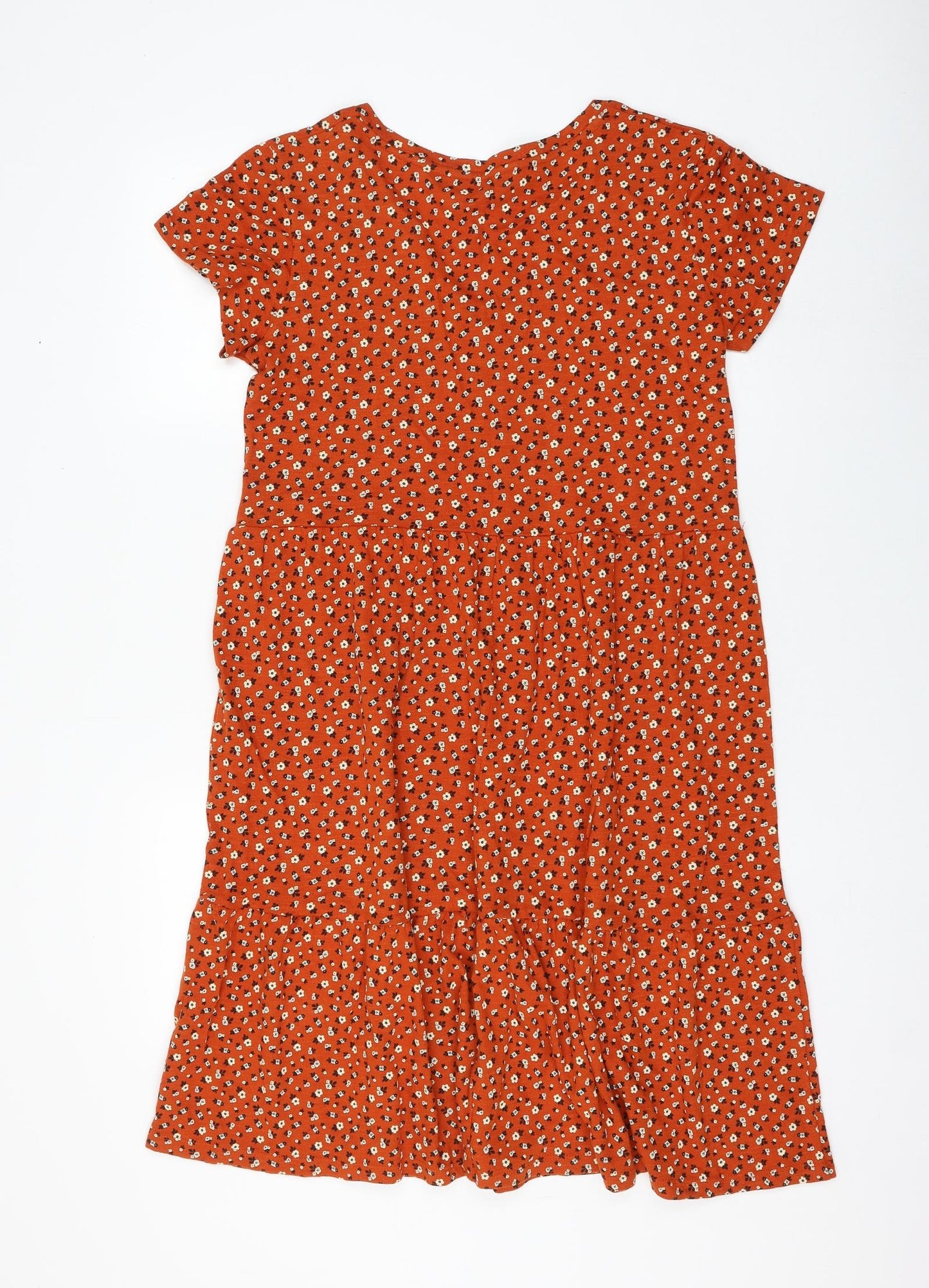 Nutmeg Womens Orange Floral Cotton A-Line Size 8 V-Neck Pullover