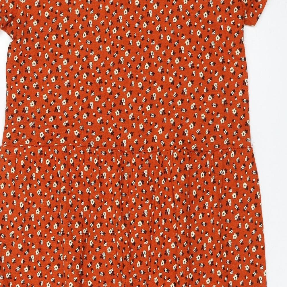 Nutmeg Womens Orange Floral Cotton A-Line Size 8 V-Neck Pullover