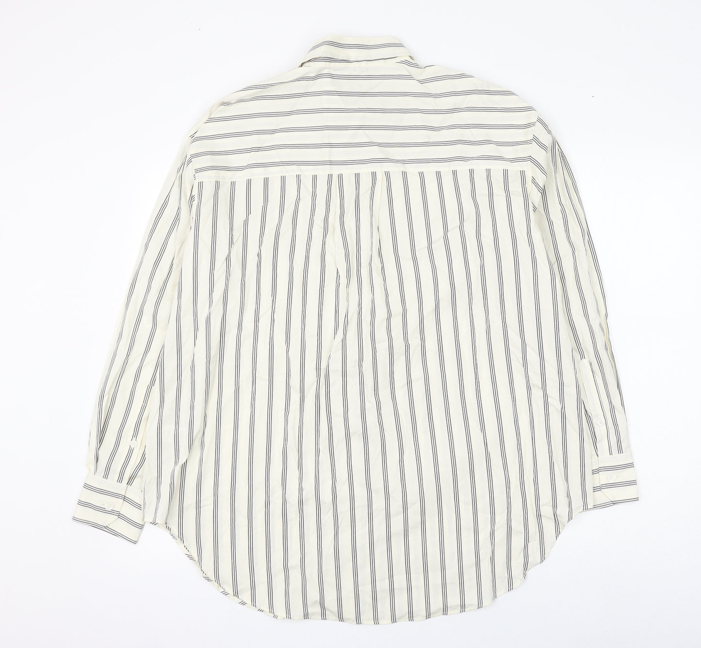 Marks and Spencer Womens Ivory Striped Cotton Basic Button-Up Size 14 Collared