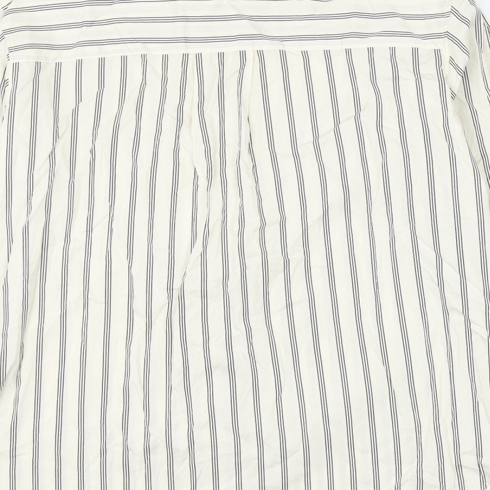 Marks and Spencer Womens Ivory Striped Cotton Basic Button-Up Size 14 Collared