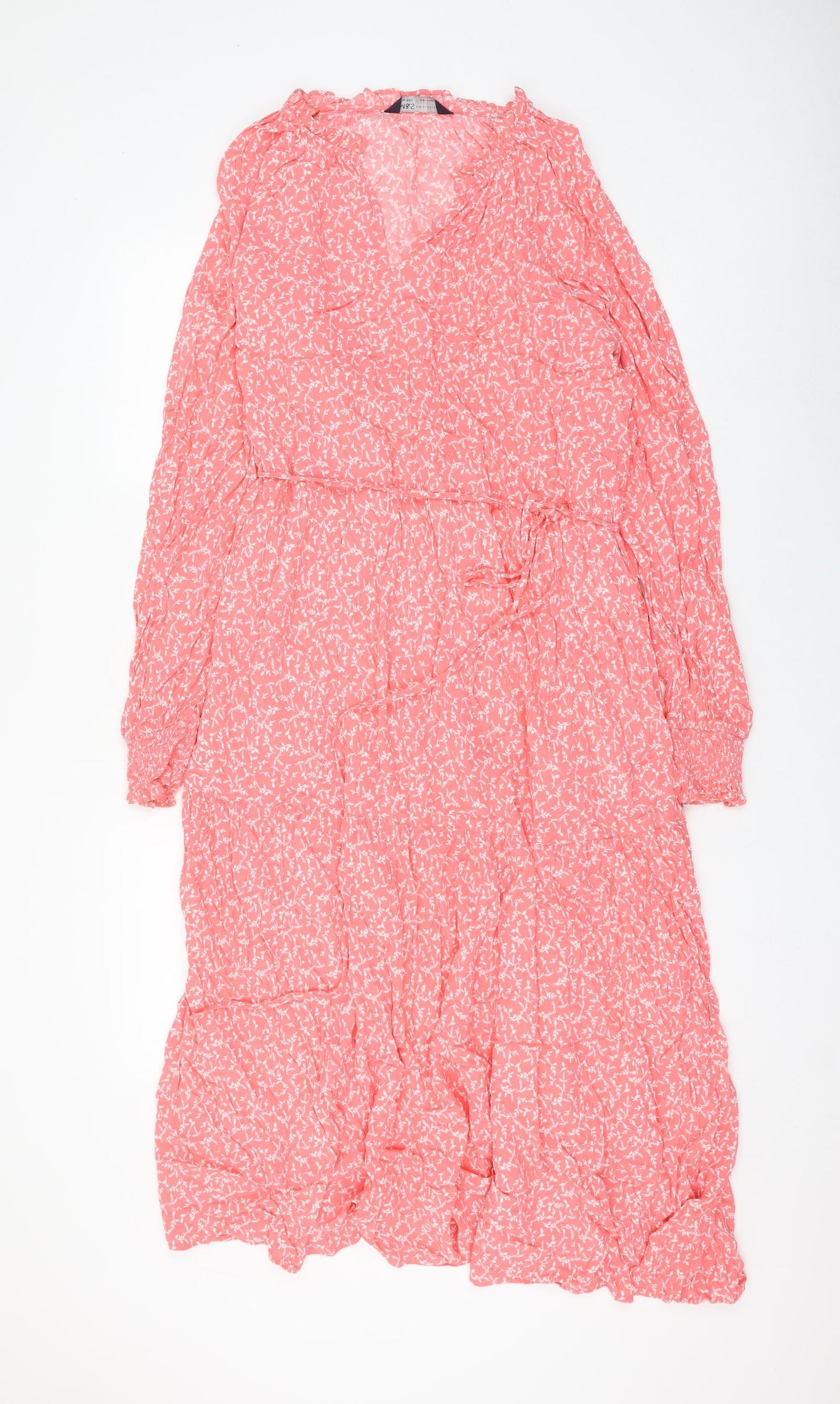 Marks and Spencer Womens Pink Floral Viscose Maxi Size 18 V-Neck Tie