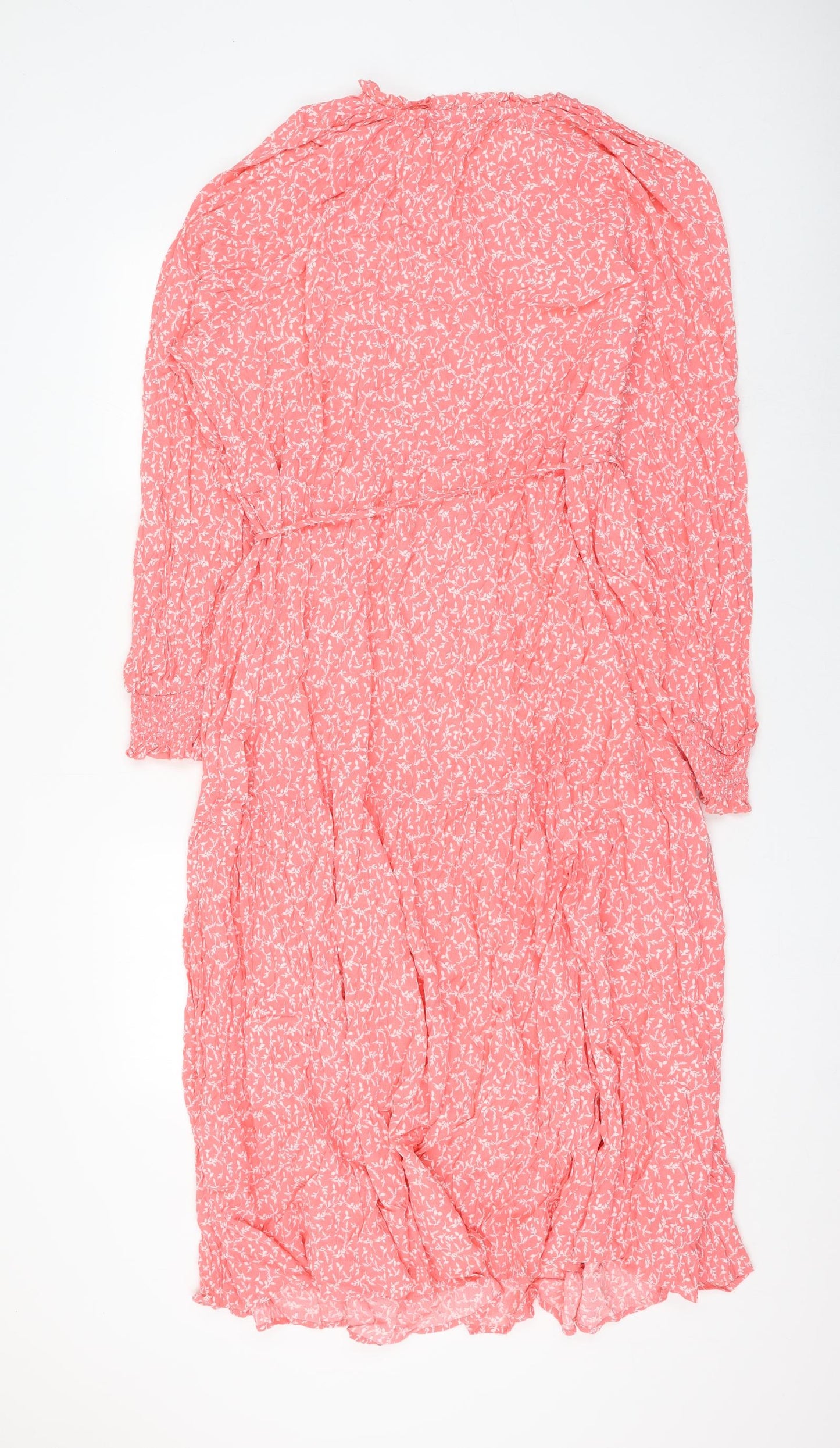 Marks and Spencer Womens Pink Floral Viscose Maxi Size 18 V-Neck Tie