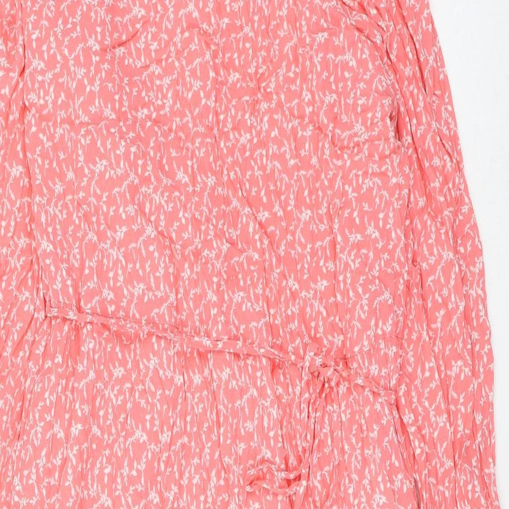 Marks and Spencer Womens Pink Floral Viscose Maxi Size 18 V-Neck Tie