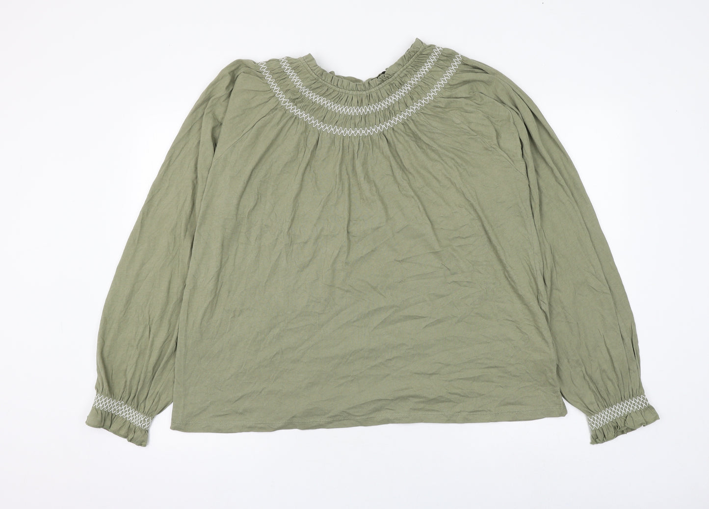 Marks and Spencer Womens Green Cotton Basic Blouse Size 18 Round Neck