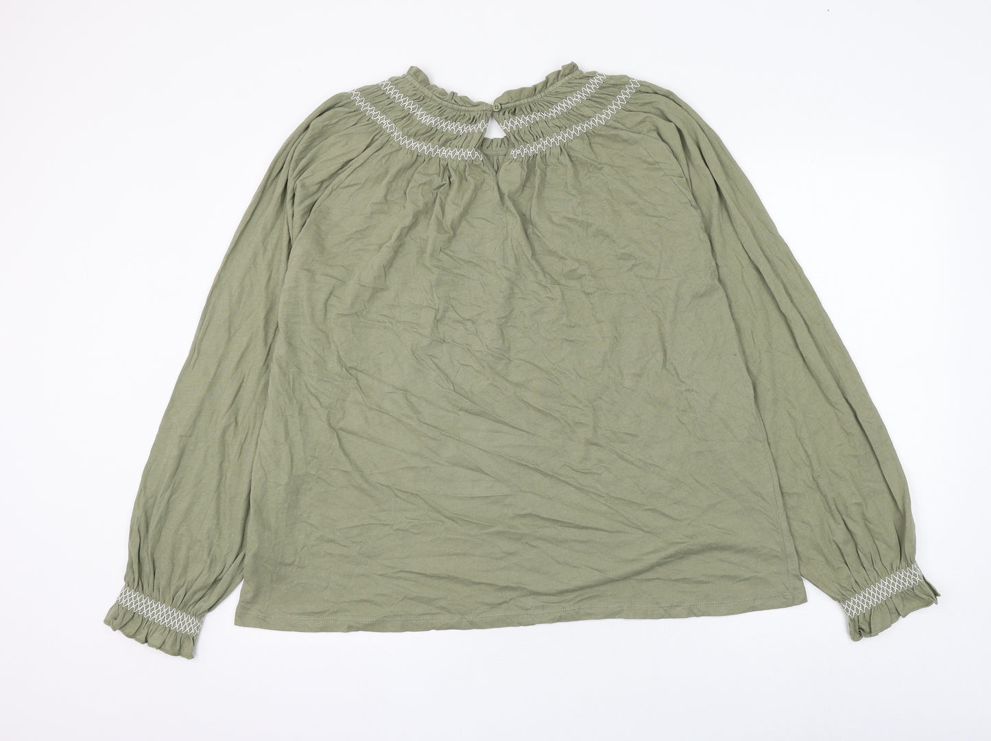 Marks and Spencer Womens Green Cotton Basic Blouse Size 18 Round Neck