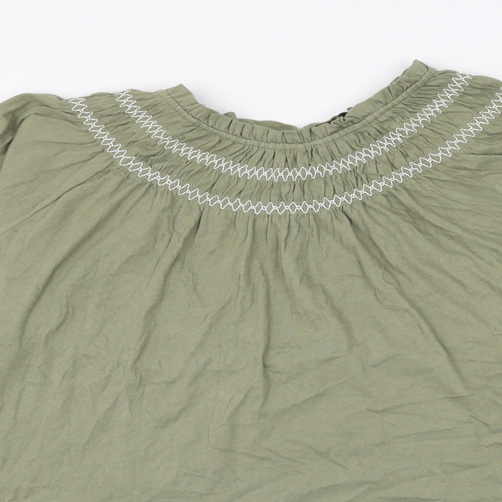 Marks and Spencer Womens Green Cotton Basic Blouse Size 18 Round Neck