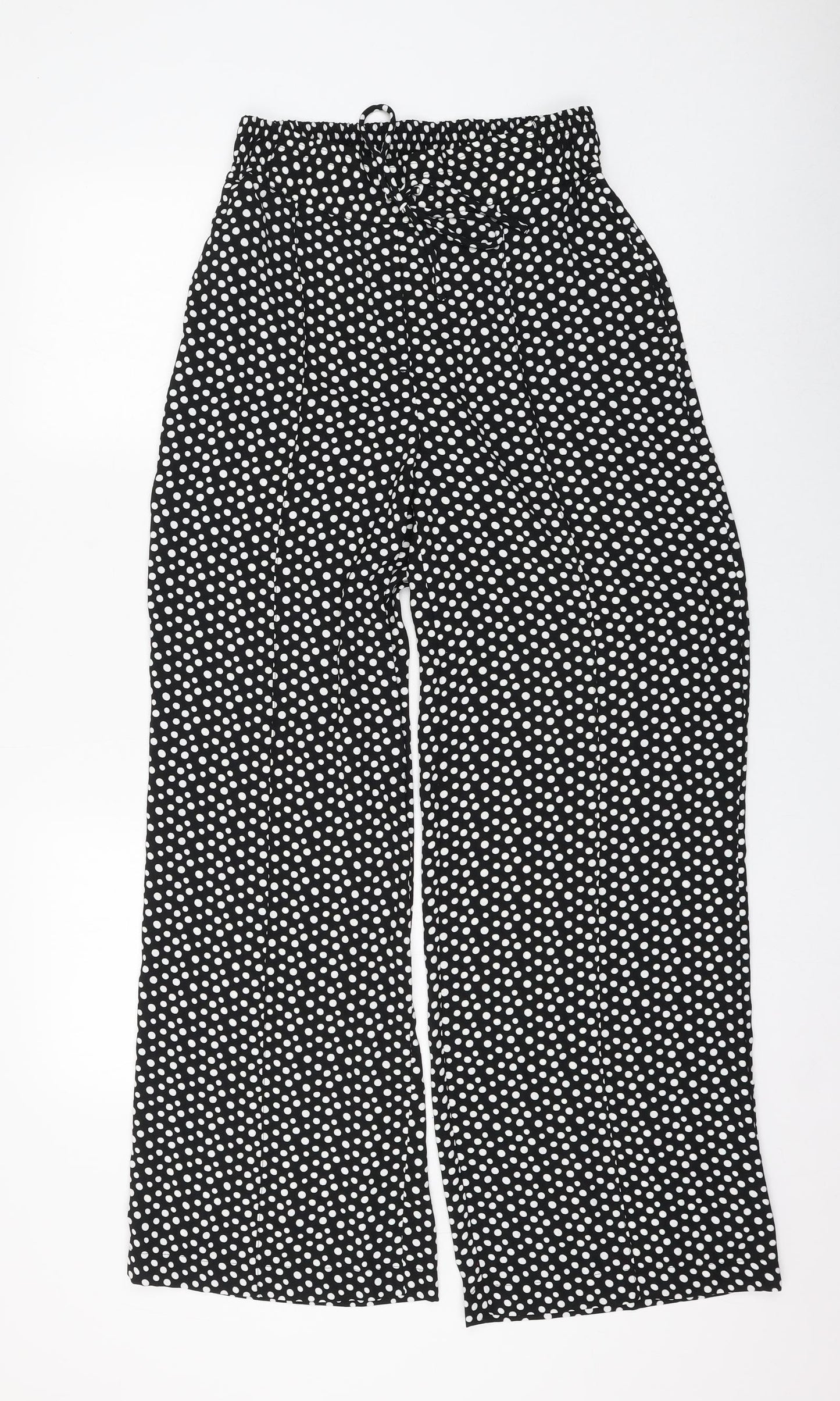 Marks and Spencer Womens Black Polka Dot Polyester Trousers Size 8 L30 in Regular Drawstring