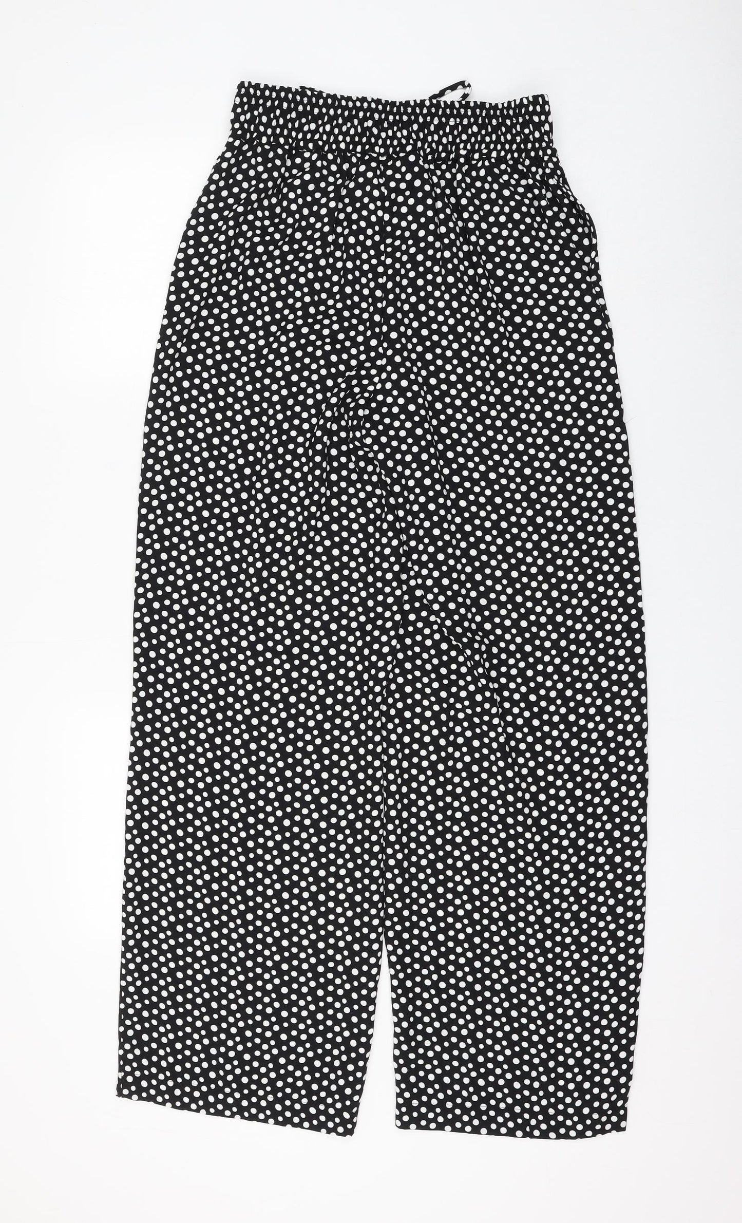 Marks and Spencer Womens Black Polka Dot Polyester Trousers Size 8 L30 in Regular Drawstring