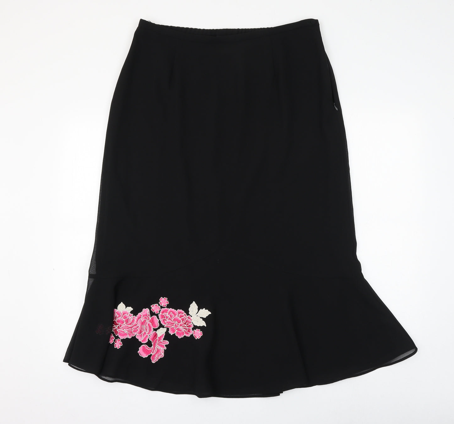 Jaques Vert Womens Black Polyester Flare Skirt Size 16 Zip - Flower