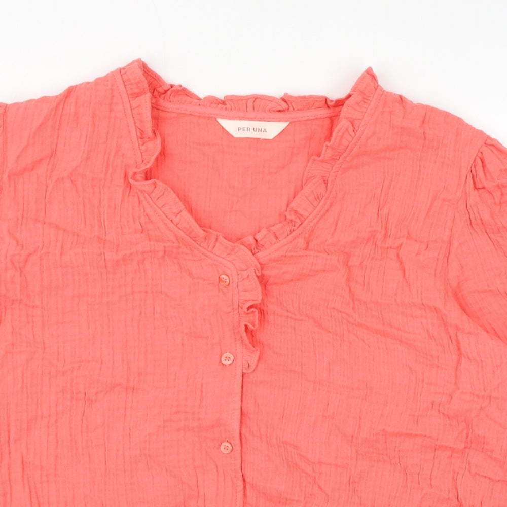 Marks and Spencer Womens Pink Cotton Basic Button-Up Size 20 V-Neck
