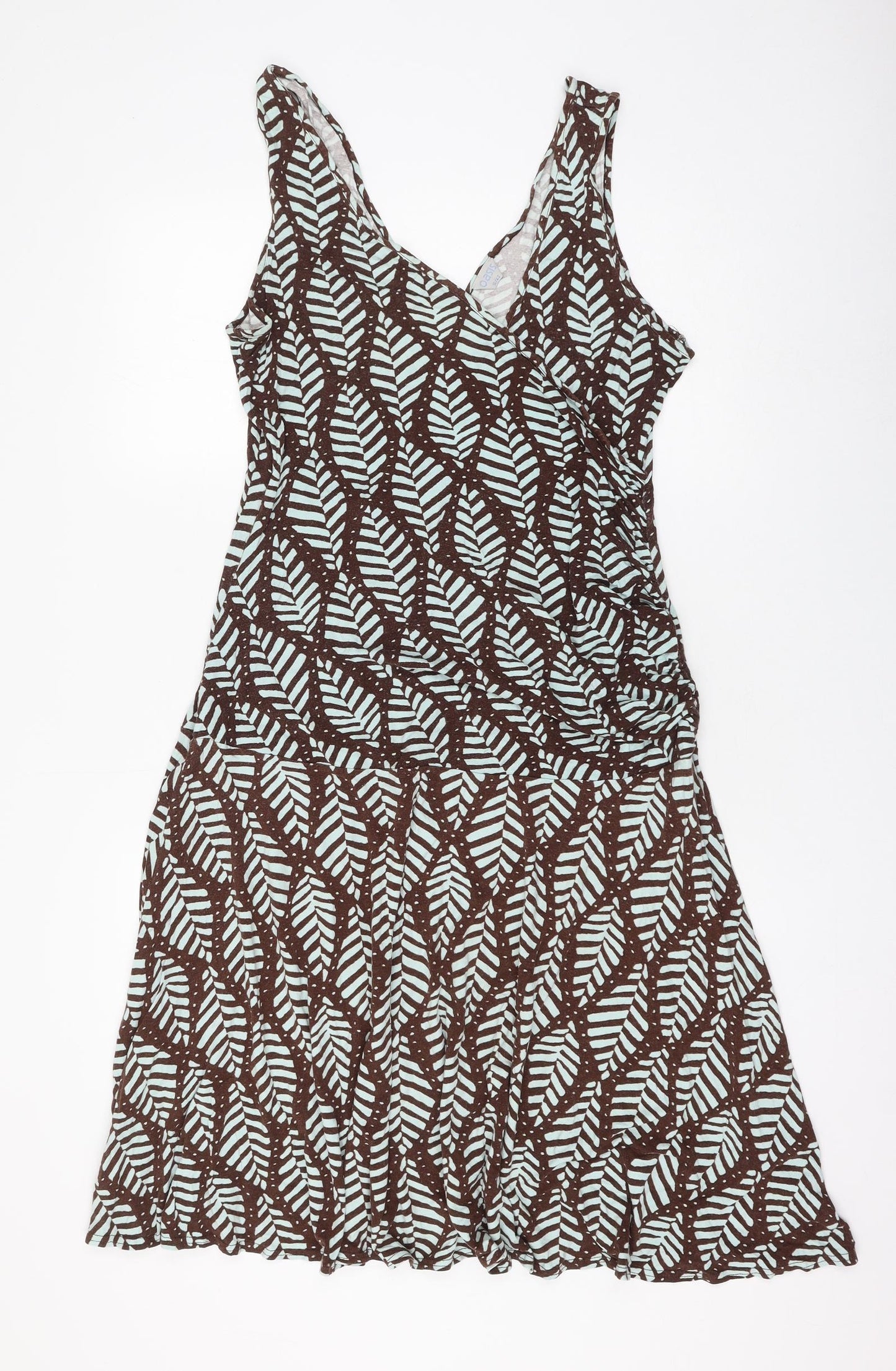 Oasis Womens Brown Geometric Viscose Skater Dress Size 16 V-Neck Pullover