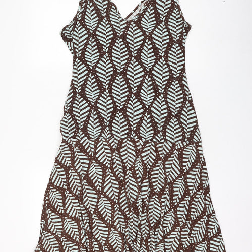 Oasis Womens Brown Geometric Viscose Skater Dress Size 16 V-Neck Pullover