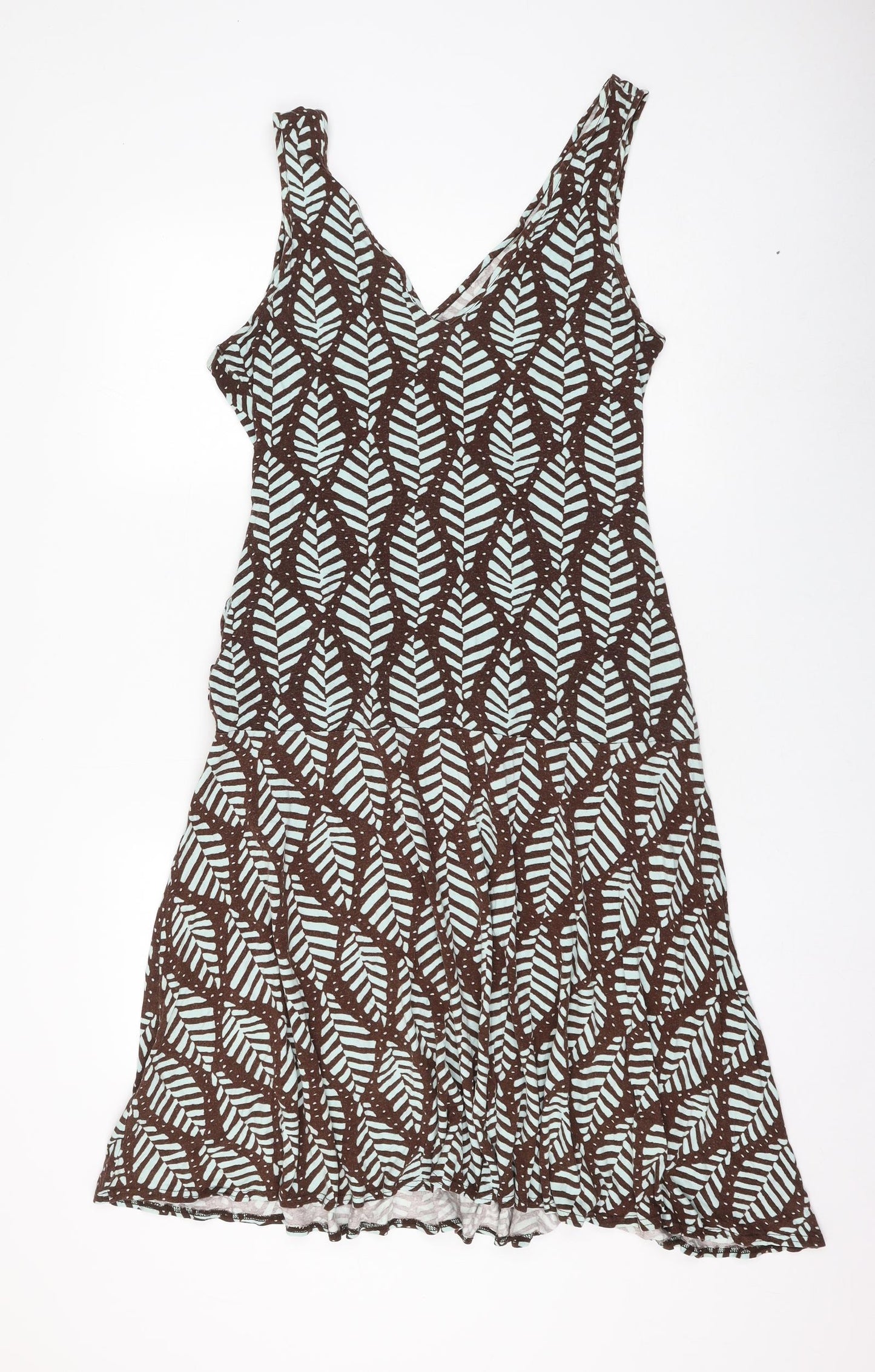 Oasis Womens Brown Geometric Viscose Skater Dress Size 16 V-Neck Pullover