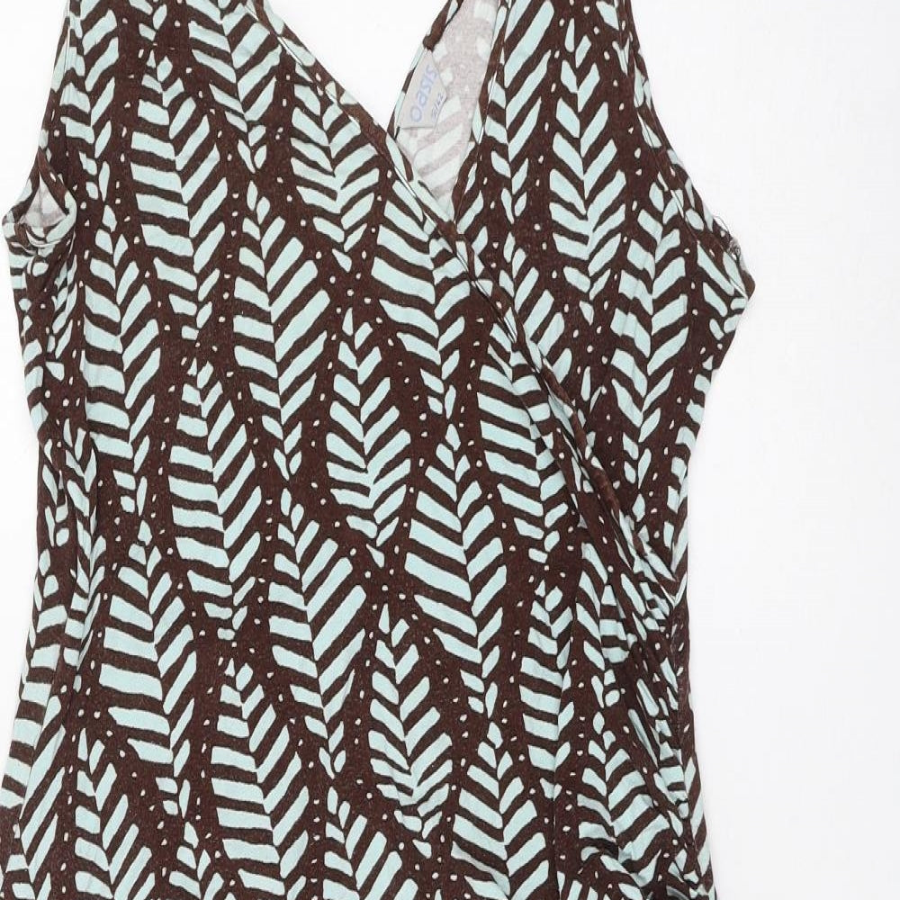 Oasis Womens Brown Geometric Viscose Skater Dress Size 16 V-Neck Pullover