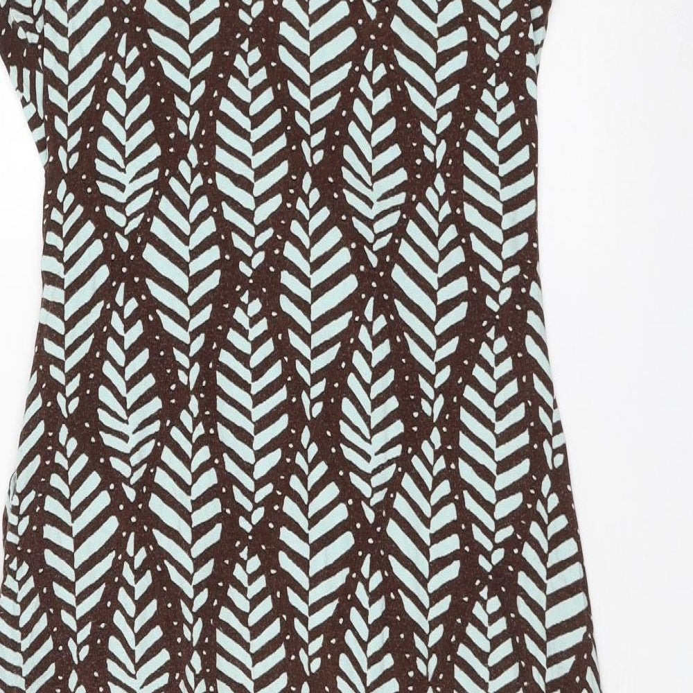 Oasis Womens Brown Geometric Viscose Skater Dress Size 16 V-Neck Pullover