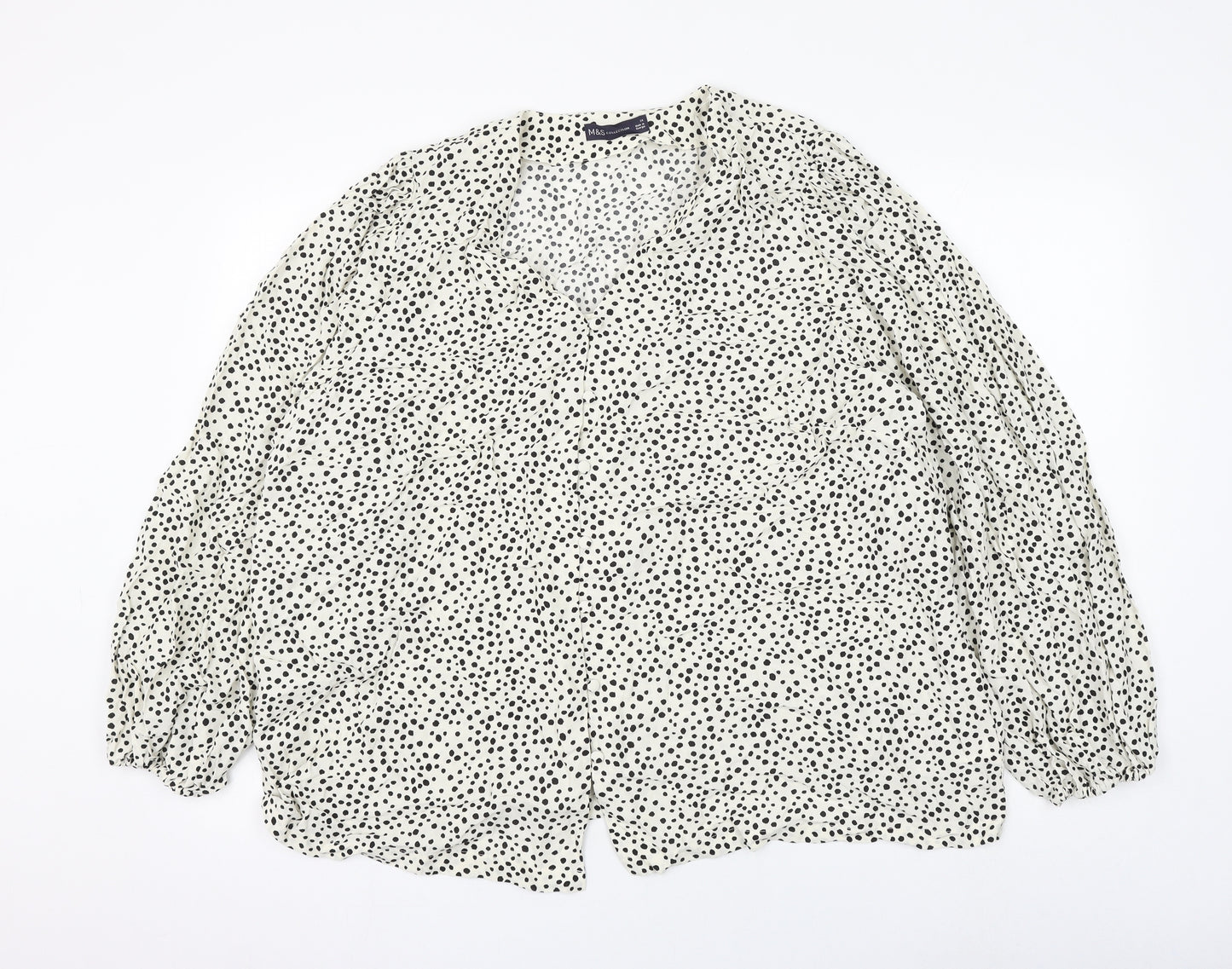 Marks and Spencer Womens White Polka Dot Viscose Basic Blouse Size 24 V-Neck