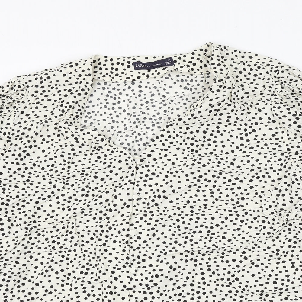 Marks and Spencer Womens White Polka Dot Viscose Basic Blouse Size 24 V-Neck