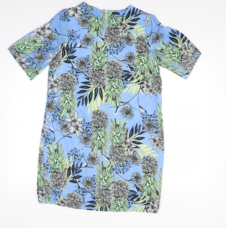 River Island Womens Blue Geometric Polyester A-Line Size 10 Round Neck Zip
