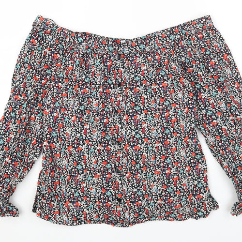 Red Herring Womens Multicoloured Floral Cotton Cropped T-Shirt Size 8 Off the Shoulder