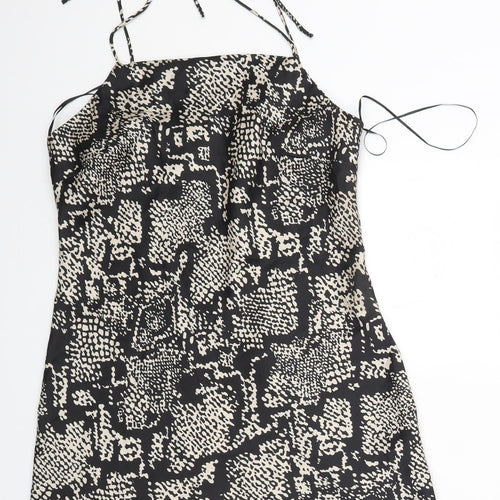 Zara Womens Black Geometric Polyester Slip Dress Size M Square Neck Pullover